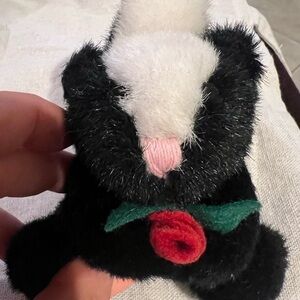 1980s Vintage Hallmark Mini Skunk Plush Stuffed Animal w/ Rose, 5 in
